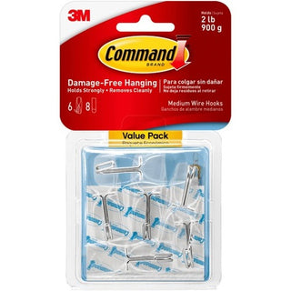 Clear Hooks and Strips, Medium, Plastic, 2 lb Capacity, 6 Hooks and 8 Strips/Pack