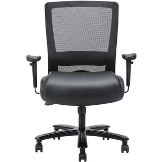 Lorell Heavy-duty Mesh Back Task Chair - Black Leather, Polyurethane Seat - Black - Armrest - 1 Each