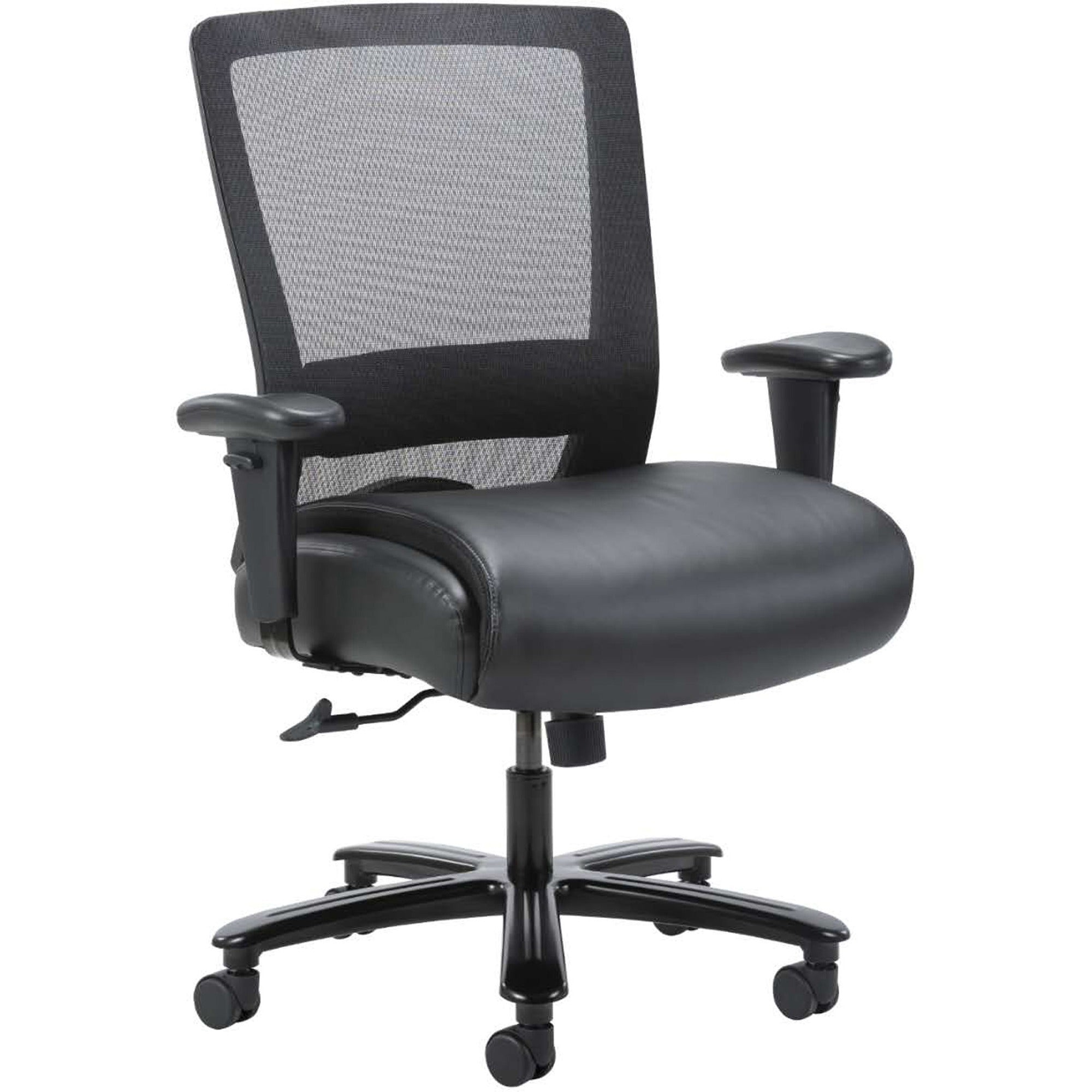 lorell-heavy-duty-mesh-back-task-chair-black-leather-polyurethane-seat-black-armrest-1-each_llr03207 - 1