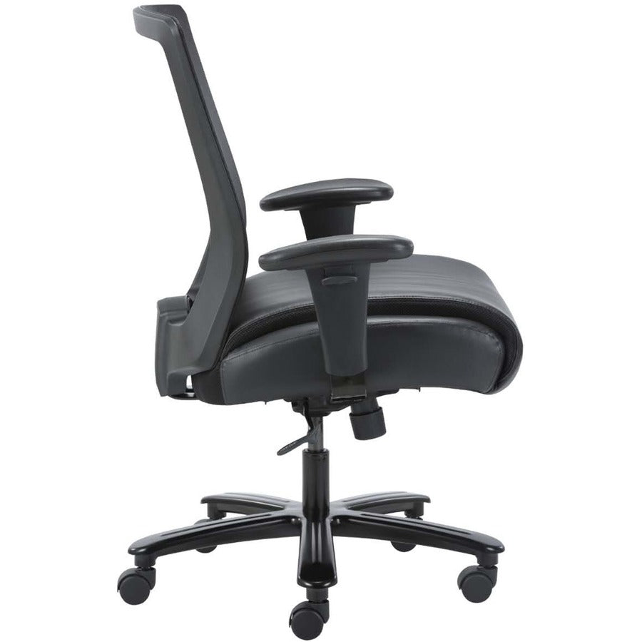 Lorell Heavy-duty Mesh Back Task Chair - Black Leather, Polyurethane Seat - Black - Armrest - 1 Each
