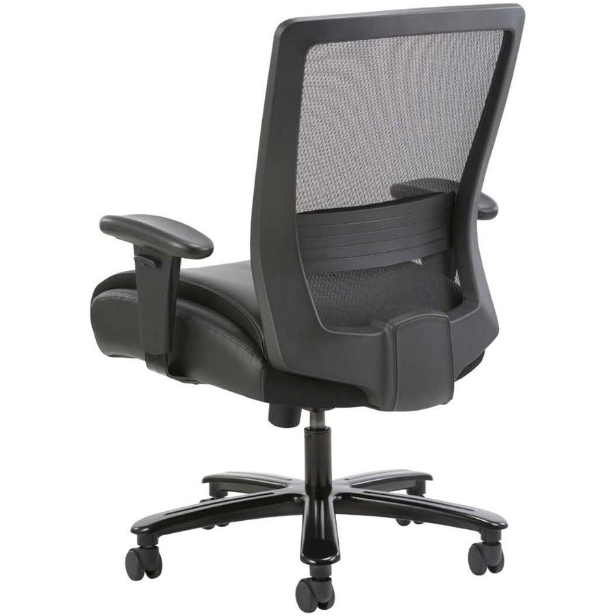 Lorell Heavy-duty Mesh Back Task Chair - Black Leather, Polyurethane Seat - Black - Armrest - 1 Each