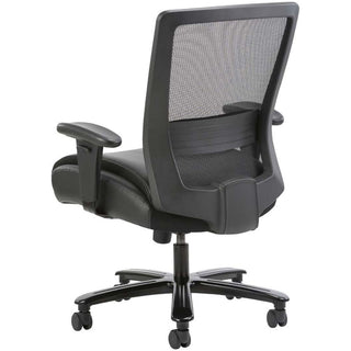 Lorell Heavy-duty Mesh Back Task Chair - Black Leather, Polyurethane Seat - Black - Armrest - 1 Each