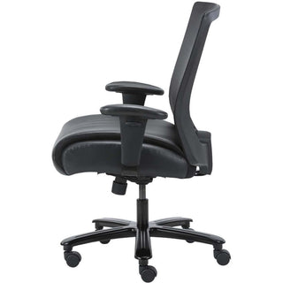 Lorell Heavy-duty Mesh Back Task Chair - Black Leather, Polyurethane Seat - Black - Armrest - 1 Each