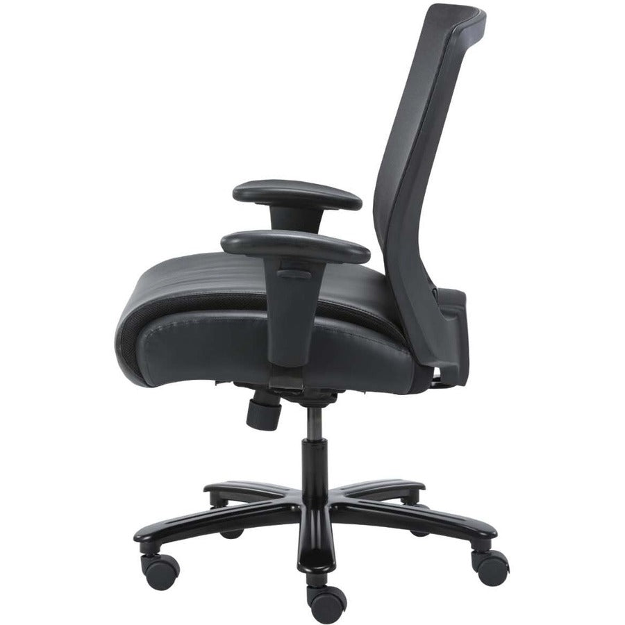 Lorell Heavy-duty Mesh Back Task Chair - Black Leather, Polyurethane Seat - Black - Armrest - 1 Each