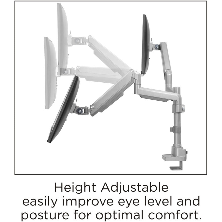 Lorell Mounting Arm for Monitor - Gray - Height Adjustable - 2 Display(s) Supported - 19.80 lb Load Capacity - 75 x 75, 100 x 100 - 1 Each