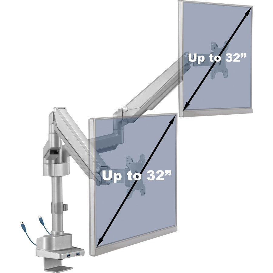 Lorell Mounting Arm for Monitor - Gray - Height Adjustable - 2 Display(s) Supported - 19.80 lb Load Capacity - 75 x 75, 100 x 100 - 1 Each