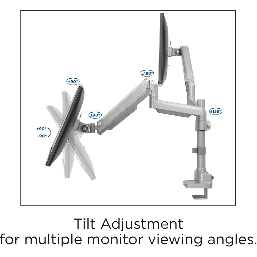 Lorell Mounting Arm for Monitor - Gray - Height Adjustable - 2 Display(s) Supported - 19.80 lb Load Capacity - 75 x 75, 100 x 100 - 1 Each