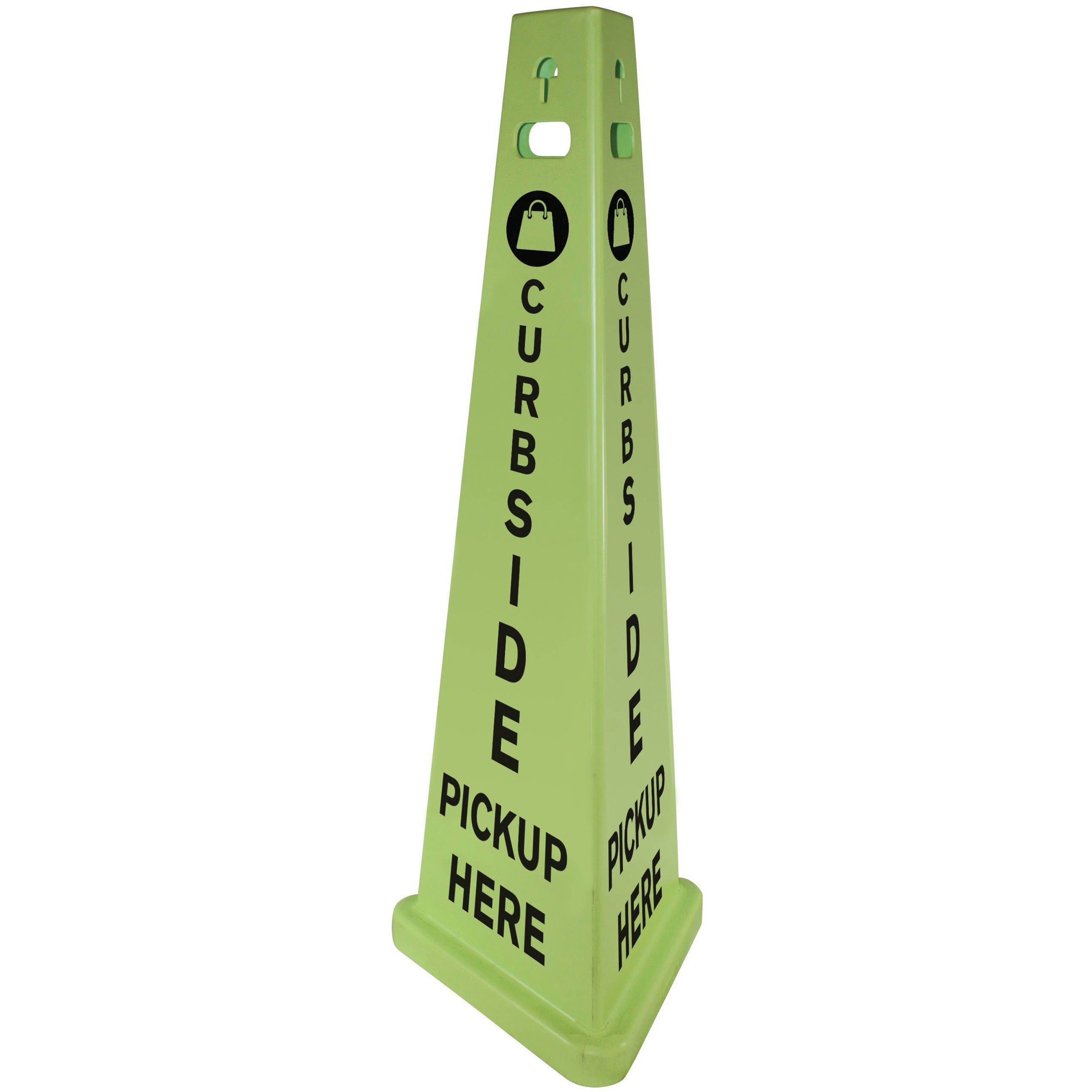 impact-trivu-3-sided-curbside-pickup-safety-sign-3-carton-curbside-pickup-here-print-message-148-width-x-40-height-x-148-depth-cone-shape-three-sided-uv-protected-plastic-fluorescent-yellow_imp9140pukit - 1