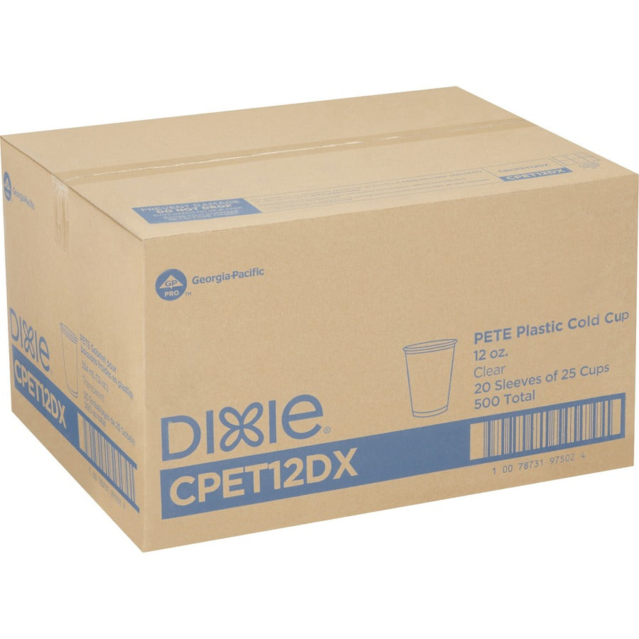Dixie 12 oz Cold Cups by GP Pro - 25 / Pack - 20 / Carton - Clear - PETE Plastic - Coffee Shop, Soda, Sample, Iced Coffee, Restaurant, Breakroom, Lobby, Cold Drink, Beverage