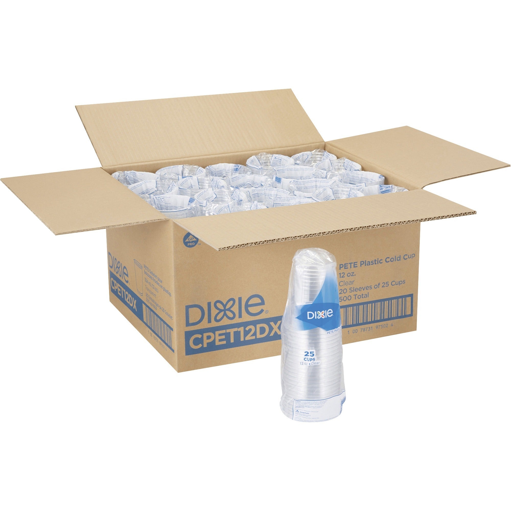 dixie-12-oz-cold-cups-by-gp-pro-25-pack-20-carton-clear-pete-plastic-coffee-shop-soda-sample-iced-coffee-restaurant-breakroom-lobby-cold-drink-beverage_dxecpet12dxct - 1