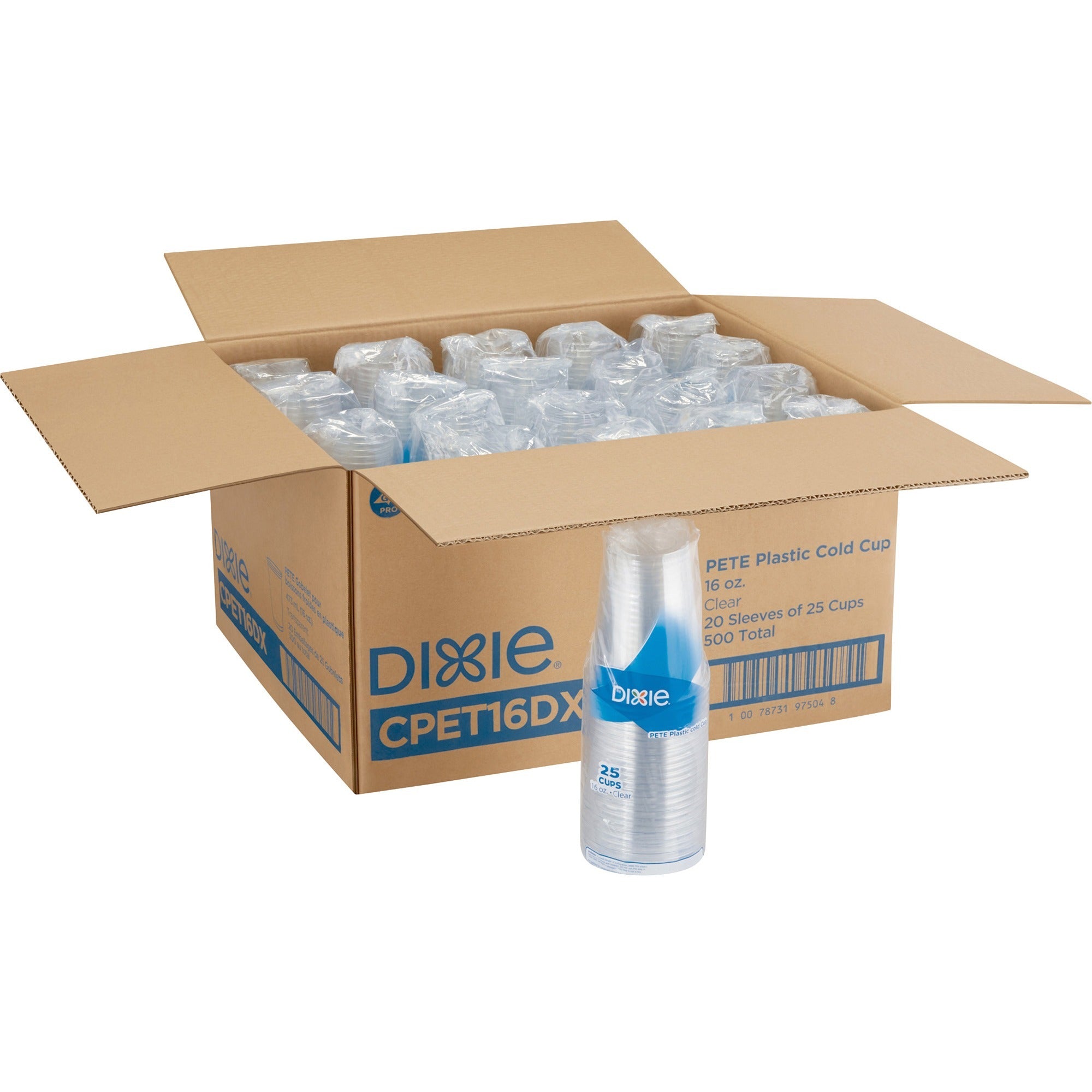 dixie-16-oz-cold-cups-by-gp-pro-25-pack-20-carton-clear-pete-plastic-coffee-shop-soda-sample-iced-coffee-restaurant-breakroom-lobby-beverage-cold-drink_dxecpet16dxct - 1