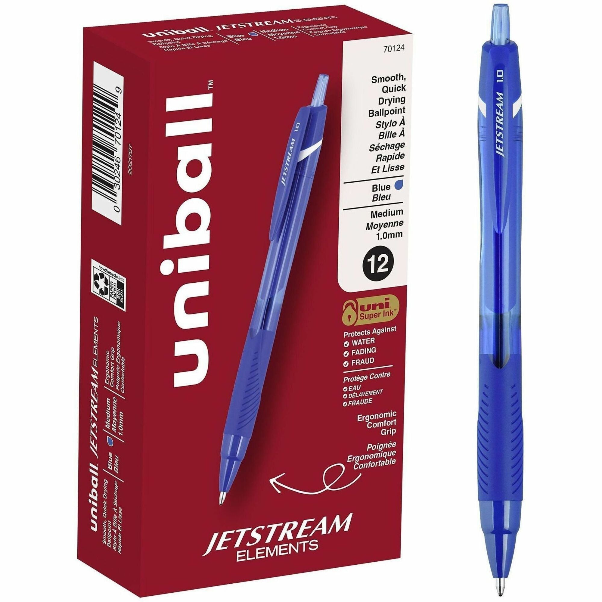 uni Jetstream Elements Ballpoint Pen - Medium Pen Point - 1 mm Pen Point Size - Blue Gel-based Ink - 1 Dozen