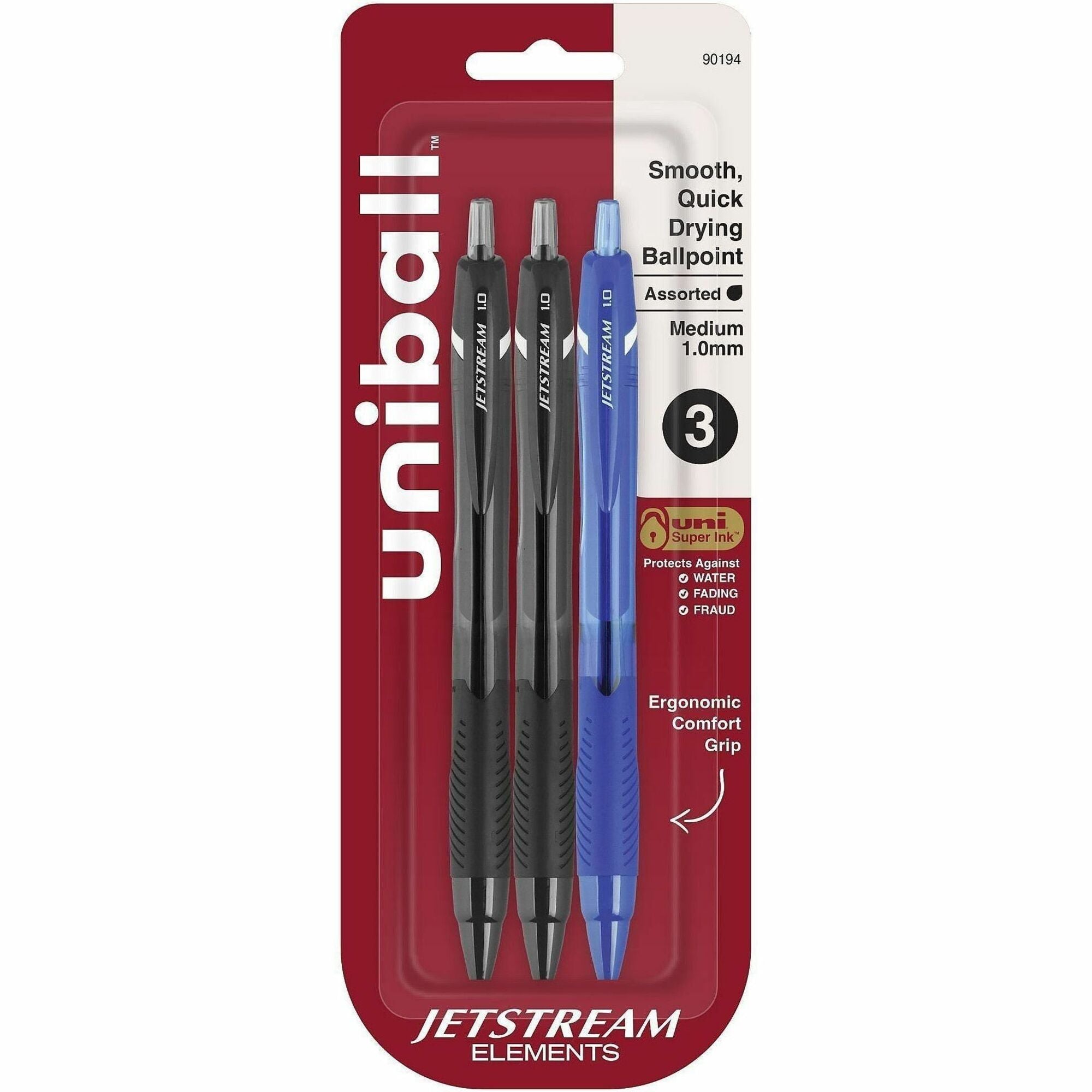 uni Jetstream Elements Ballpoint Pen - Medium Pen Point - 1 mm Pen Point Size - Assorted Gel-based Ink - 3 / Pack