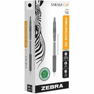 Sarasa Clip Gel Pen, Retractable, Medium 0.7 mm, Black Ink, Clear/Black Barrel, 12/Pack