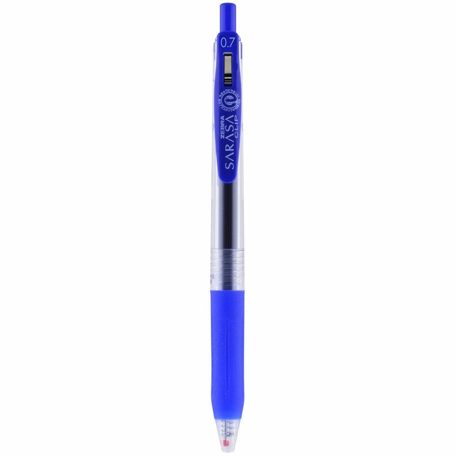 Sarasa Clip Gel Pen, Retractable, Medium 0.7 mm, Blue Ink, Clear/Blue Barrel, 12/Pack