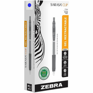 Sarasa Clip Gel Pen, Retractable, Medium 0.7 mm, Blue Ink, Clear/Blue Barrel, 12/Pack