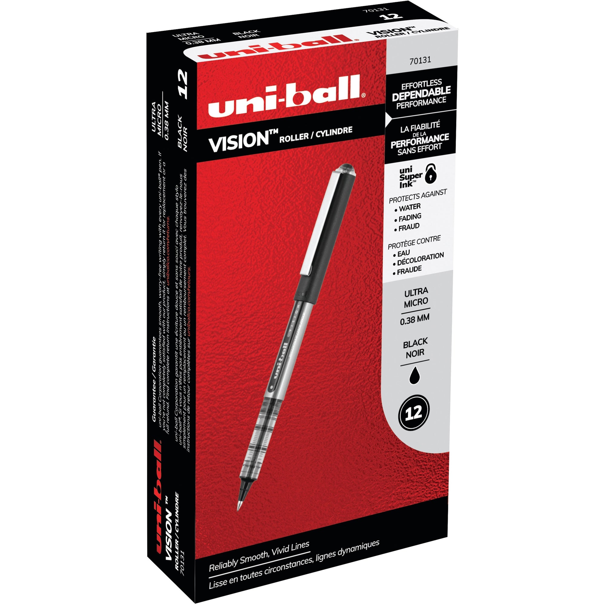 uniball Vision Rollerball Pen - Ultra Micro Pen Point - 0.38 mm Pen Point Size - Black - 1 Box