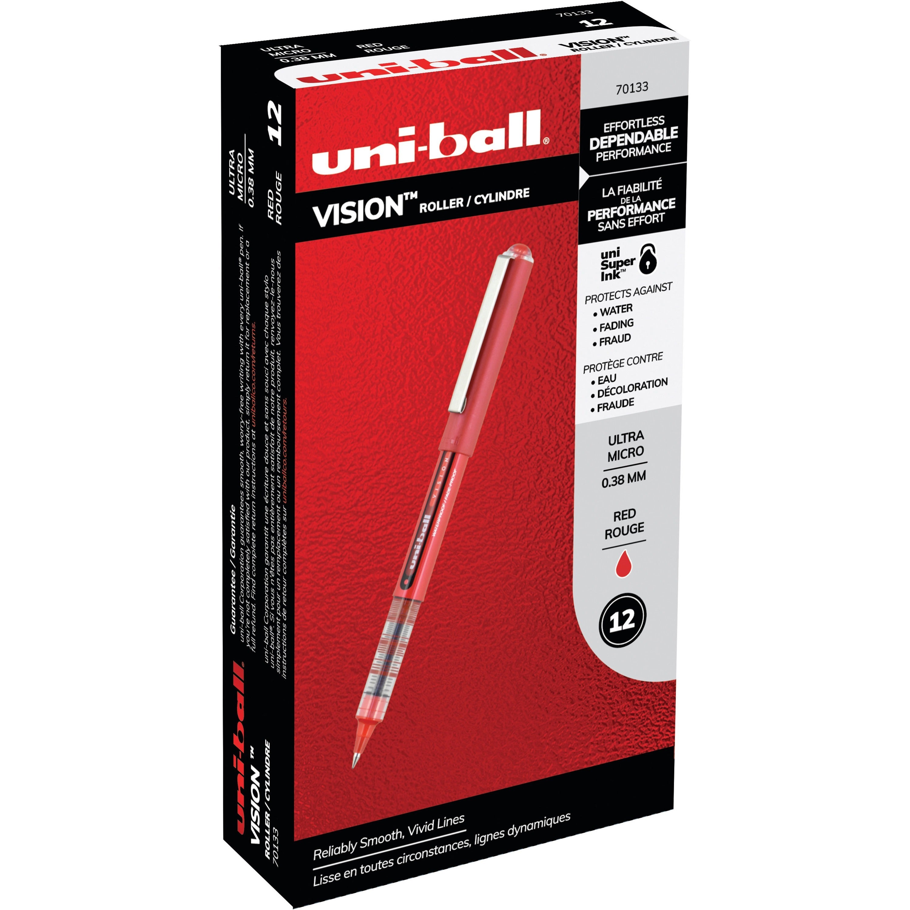 uniball-vision-rollerball-pen-ultra-micro-pen-point-038-mm-pen-point-size-red-1-box_ubc70133 - 1