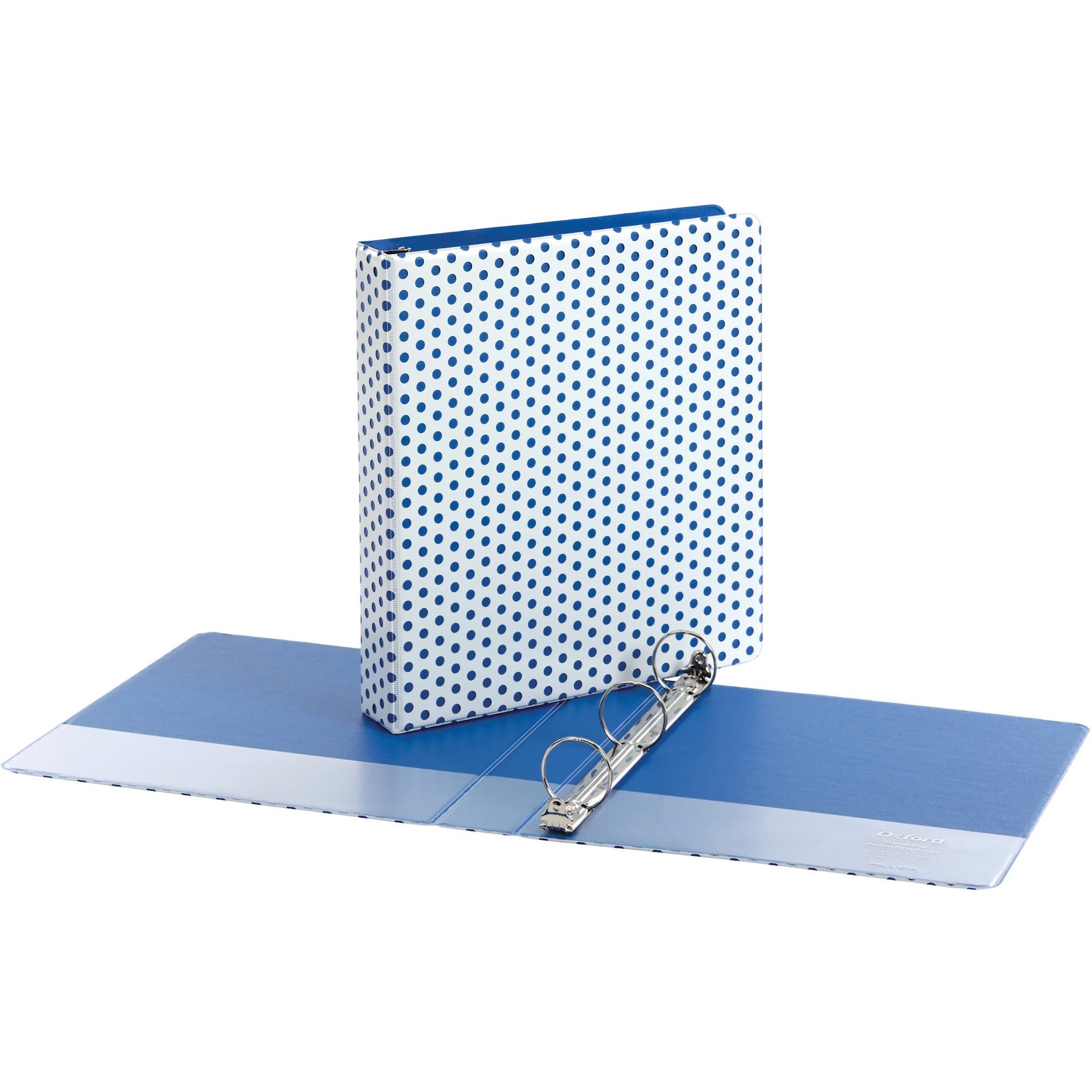 Oxford 1-1/2" Back-mounted Round Ring Binder - 1 1/2" Binder Capacity - 350 Sheet Capacity - Round Ring Fastener(s) - 2 Internal Pocket(s) - Blue - 1 Each