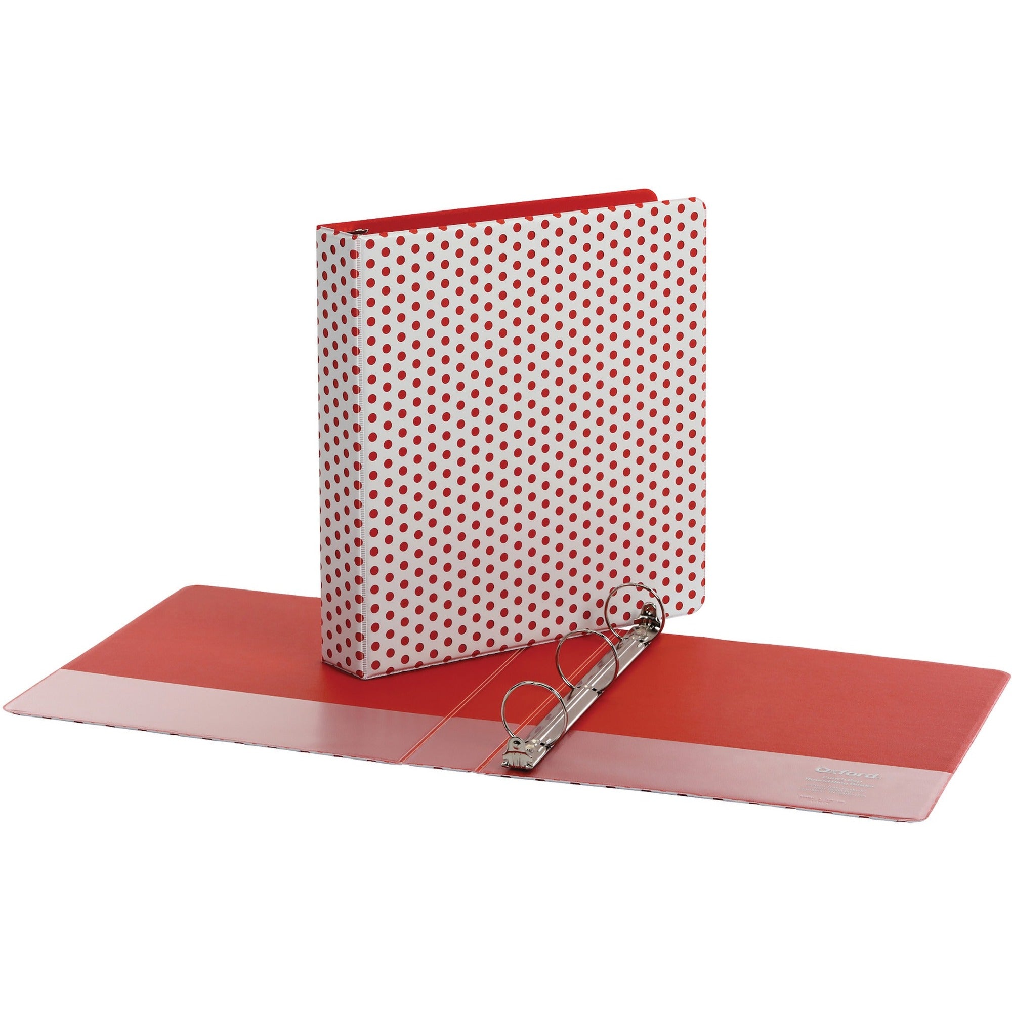 oxford-1-1-2-back-mounted-round-ring-binder-1-1-2-binder-capacity-350-sheet-capacity-round-ring-fasteners-2-internal-pockets-red-1-each_oxf42650 - 1