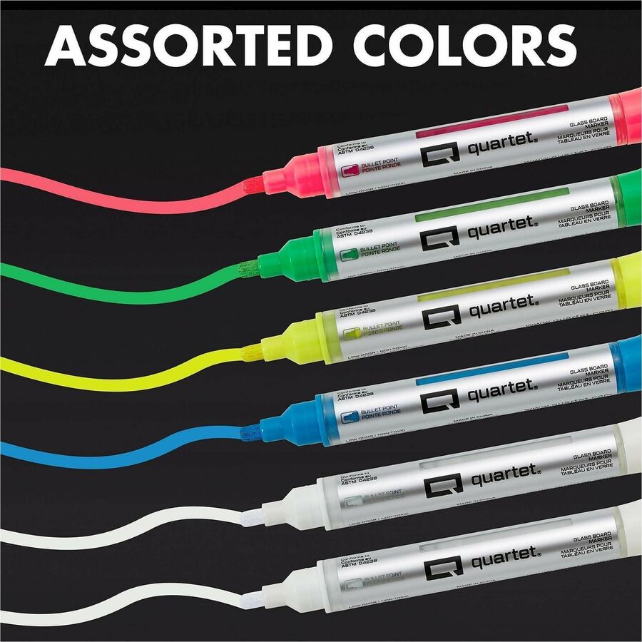 Quartet Glass Board Bullet Tip Neon Markers - Bullet Marker Point Style - Assorted Neon - 6 / Pack