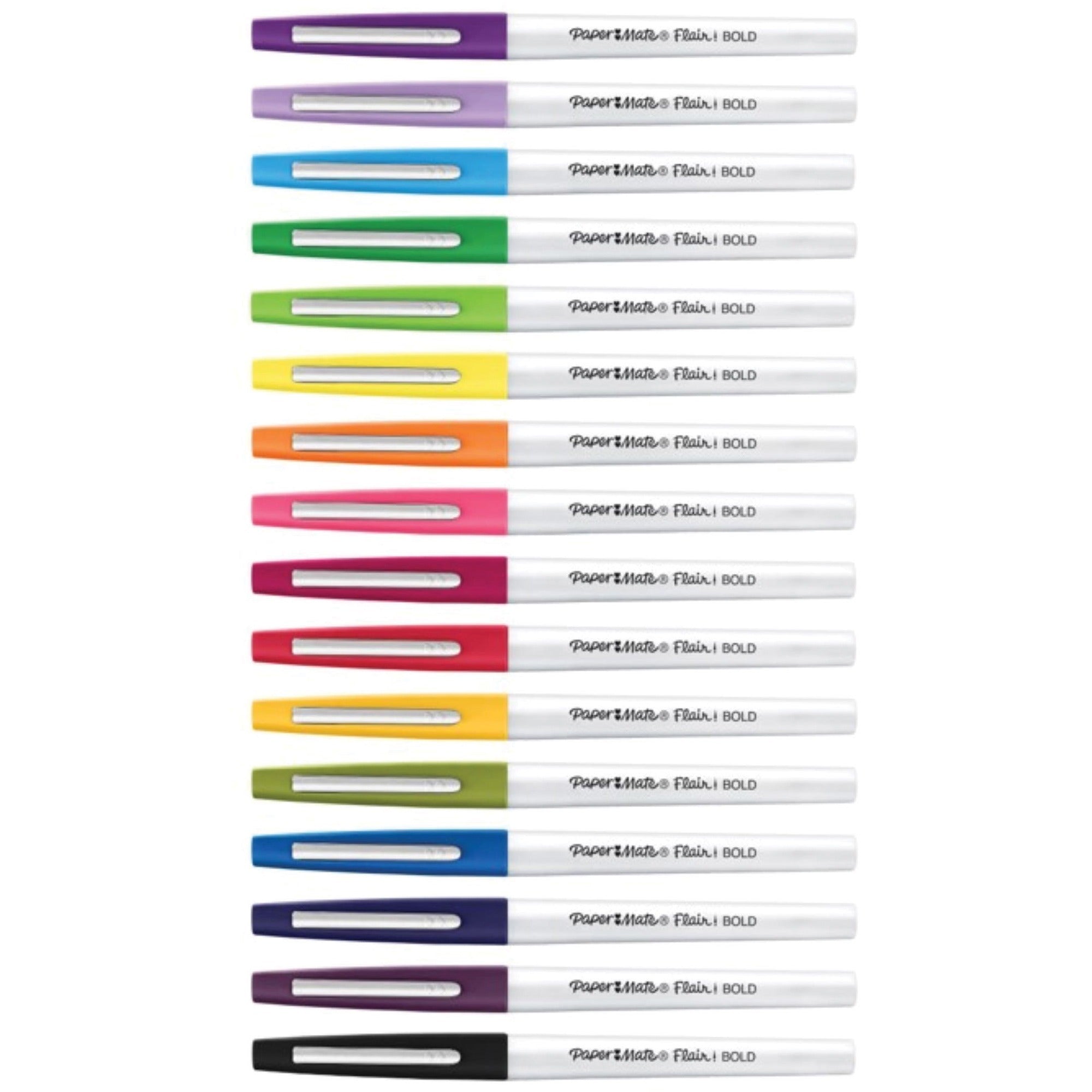 Flair Felt Tip Porous Point Pen, Stick, Bold 1.2 mm, Assorted Ink Colors, White Pearl Barrel, 16/Pack