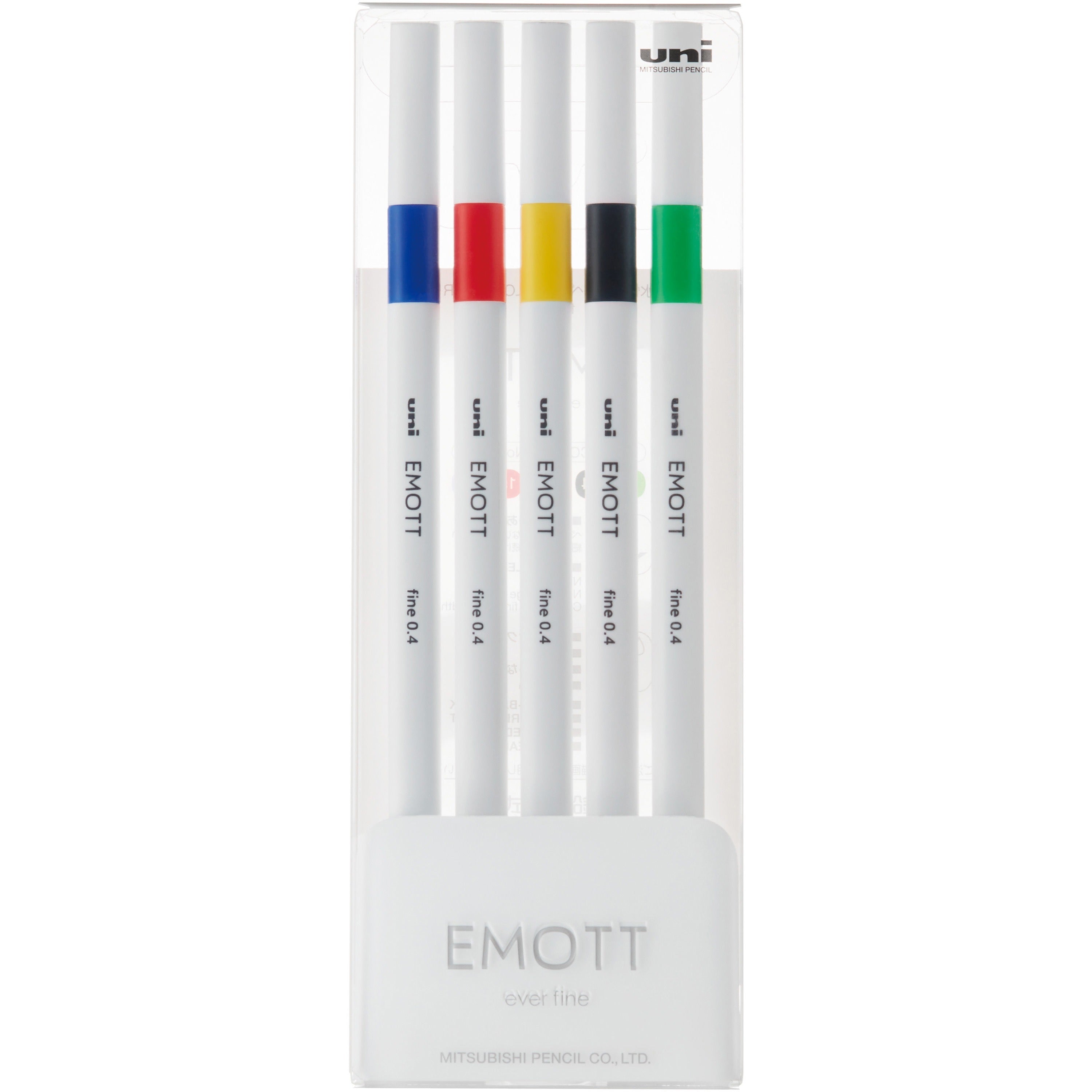 EMOTT Porous Point Pen, Stick, Fine 0.4 mm, Assorted Ink Colors, White Barrel, 5/Pack