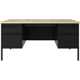 Lorell Fortress Series Double-Pedestal Desk - 60" x 29.5"30" , 1.1" Top, 0.8" Modesty Panel - File Drawer(s) - Double Pedestal - Square Edge - Material: Steel - Finish: Black