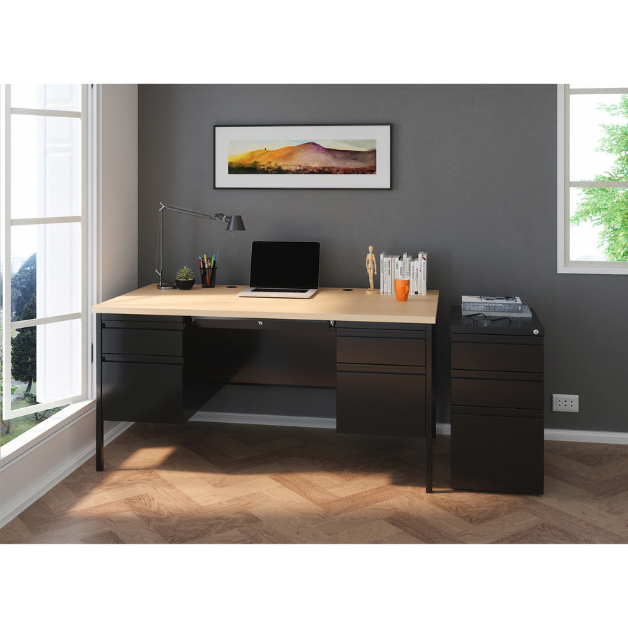 lorell-fortress-series-double-pedestal-desk-60-x-29530--11-top-08-modesty-panel-file-drawers-double-pedestal-square-edge-material-steel-finish-black_llr60930 - 4