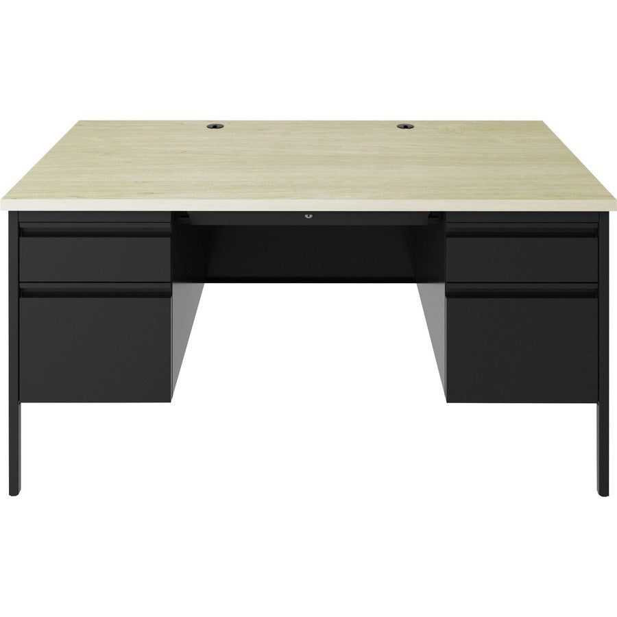 Lorell Fortress Series Double-Pedestal Desk - 60" x 29.5"30" , 1.1" Top, 0.8" Modesty Panel - File Drawer(s) - Double Pedestal - Square Edge - Material: Steel - Finish: Black