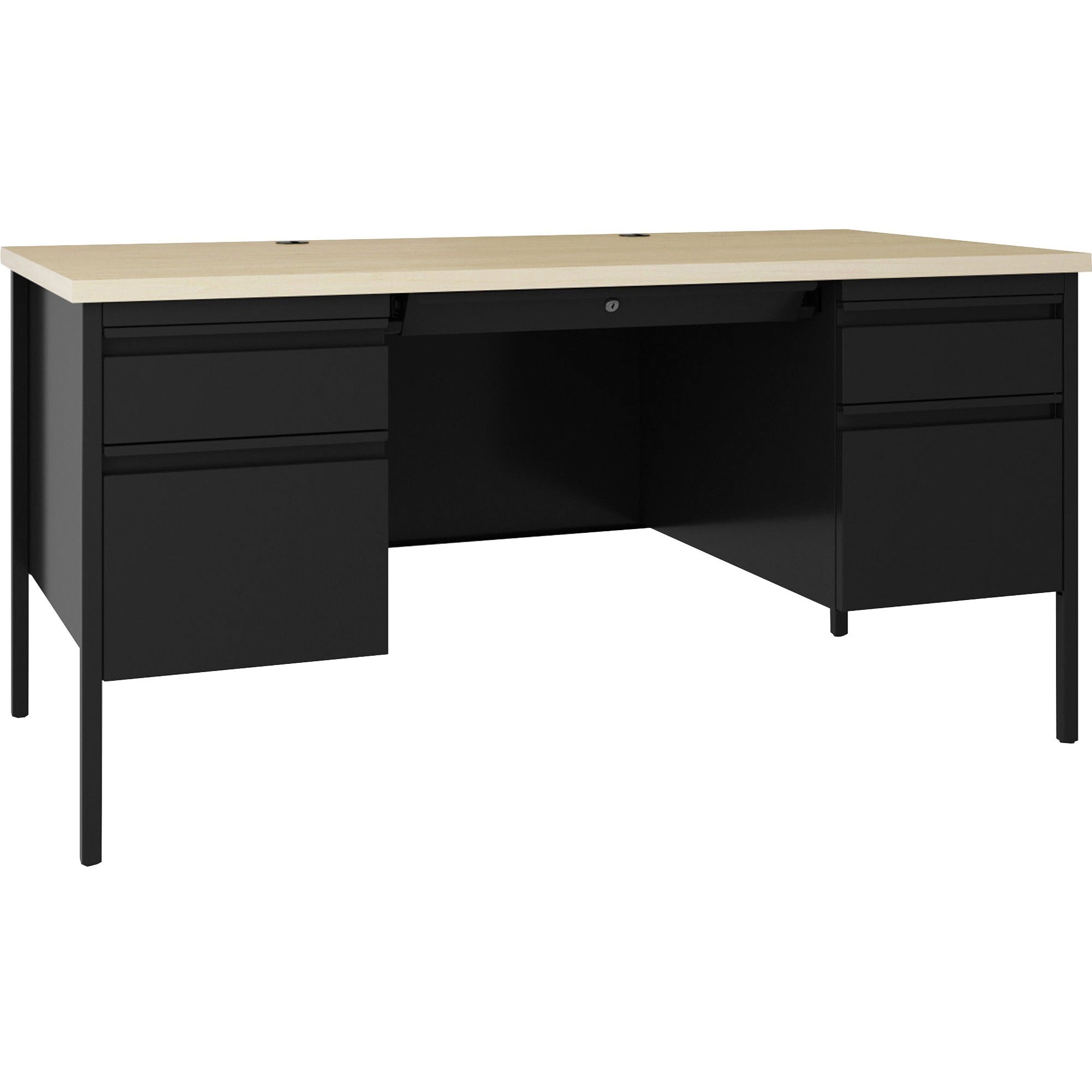lorell-fortress-series-double-pedestal-desk-60-x-29530--11-top-08-modesty-panel-file-drawers-double-pedestal-square-edge-material-steel-finish-black_llr60930 - 1