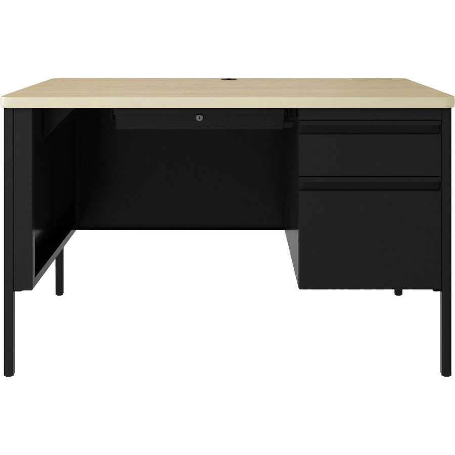 Lorell Fortress Series 48" Right-Pedestal Teachers Desk - 48" x 29.5"30" , 0.8" Modesty Panel - Single Pedestal on Right Side - T-mold Edge - Material: Steel - Finish: Black