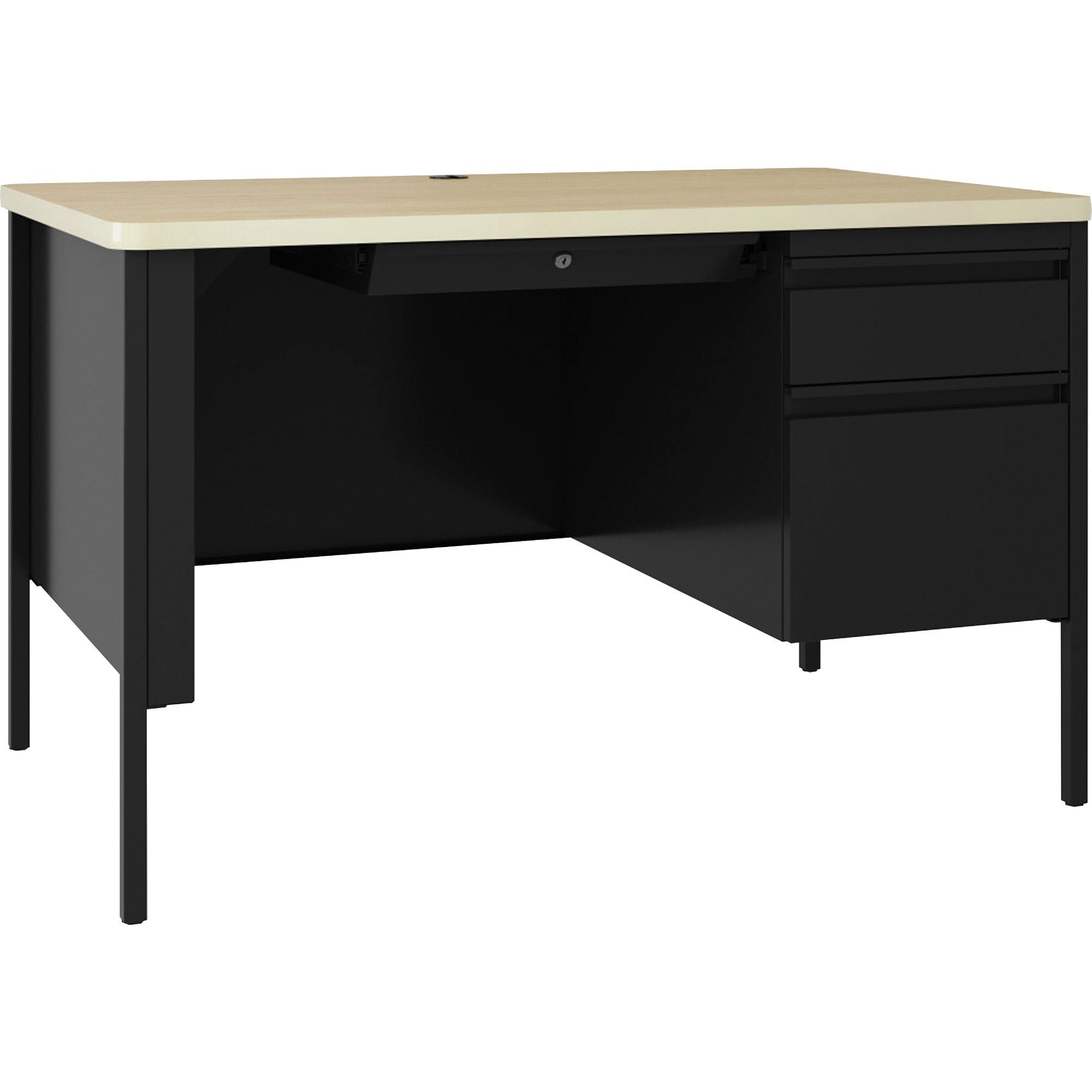 lorell-fortress-series-48-right-single-pedestal-desk-48-x-29530--08-modesty-panel-11-top-single-pedestal-on-right-side-square-edge-material-steel-finish-black_llr66907 - 1