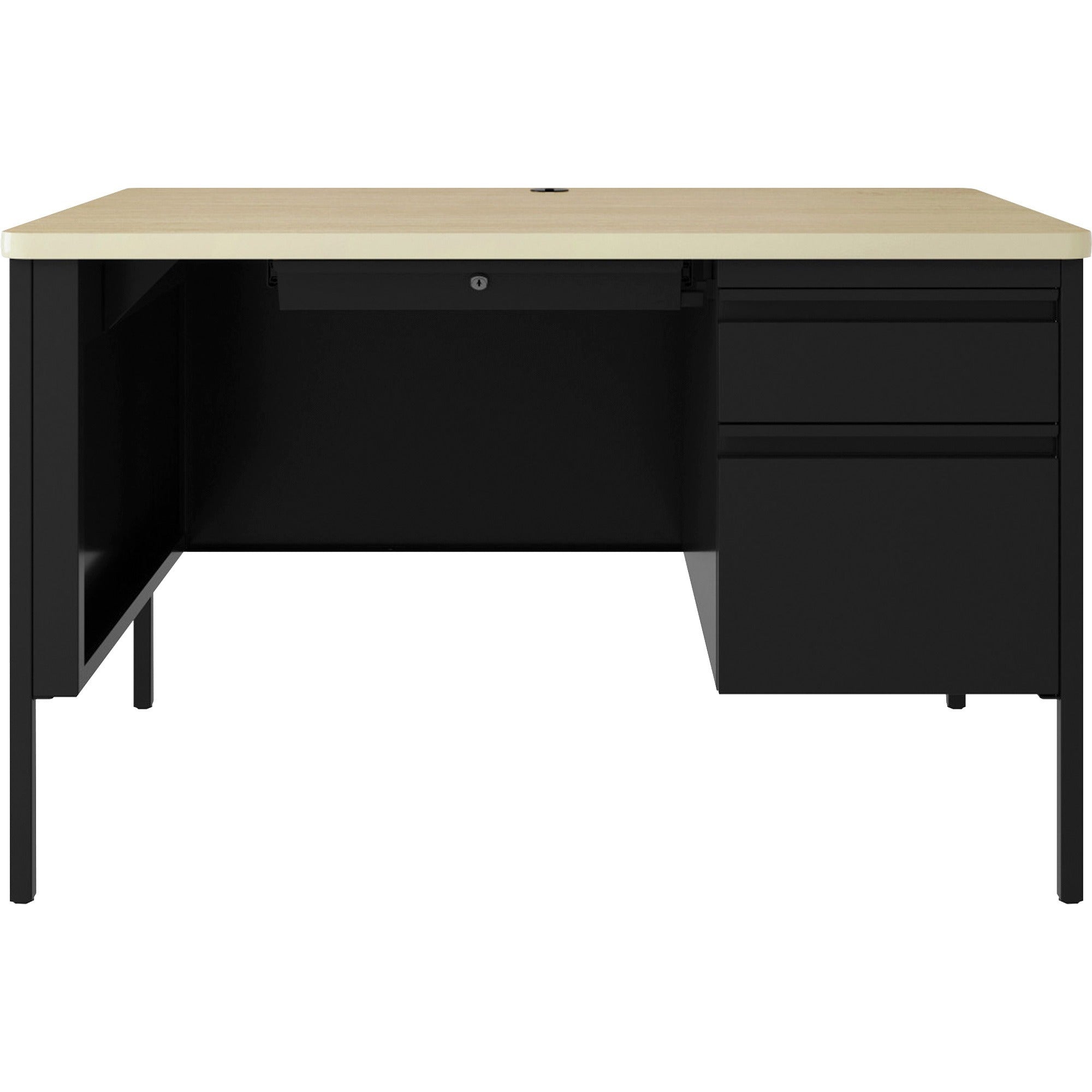 lorell-fortress-series-48-right-single-pedestal-desk-48-x-29530--08-modesty-panel-11-top-single-pedestal-on-right-side-square-edge-material-steel-finish-black_llr66907 - 2