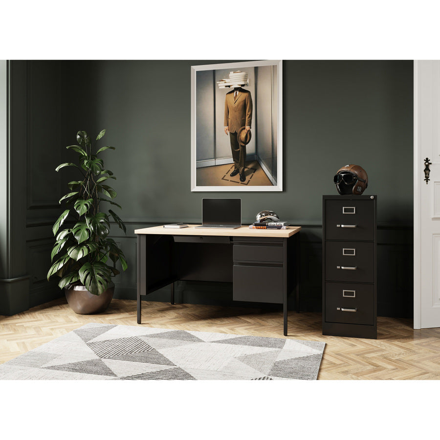 lorell-fortress-series-48-right-single-pedestal-desk-48-x-29530--08-modesty-panel-11-top-single-pedestal-on-right-side-square-edge-material-steel-finish-black_llr66907 - 4