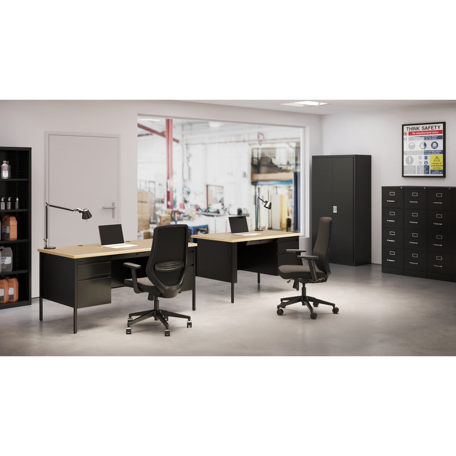 lorell-fortress-series-48-right-single-pedestal-desk-48-x-29530--08-modesty-panel-11-top-single-pedestal-on-right-side-square-edge-material-steel-finish-black_llr66907 - 6