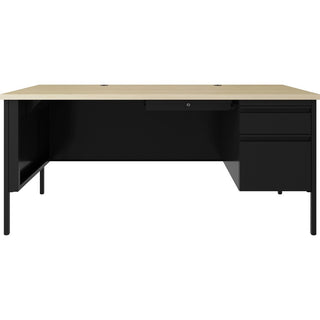 Lorell Fortress Series 66" Right-Pedestal Desk - 66" x 29.5"30" , 0.8" Modesty Panel, 1.1" Top - Single Pedestal on Right Side - Square Edge - Material: Steel - Finish: Black