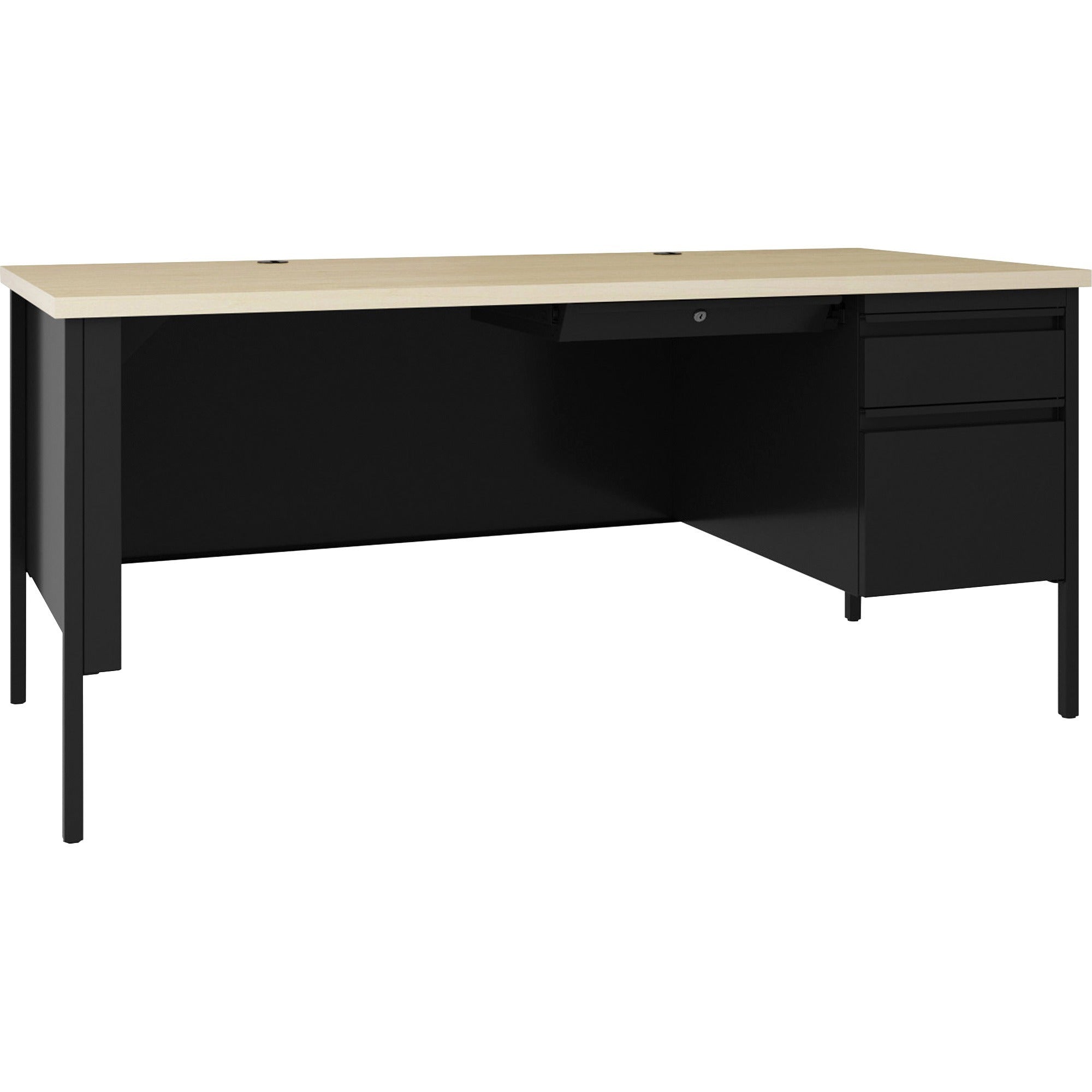 lorell-fortress-series-66-right-pedestal-desk-66-x-29530--08-modesty-panel-11-top-single-pedestal-on-right-side-square-edge-material-steel-finish-black_llr66906 - 1