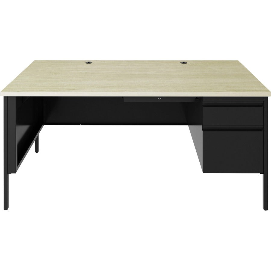 Lorell Fortress Series 66" Right-Pedestal Desk - 66" x 29.5"30" , 0.8" Modesty Panel, 1.1" Top - Single Pedestal on Right Side - Square Edge - Material: Steel - Finish: Black