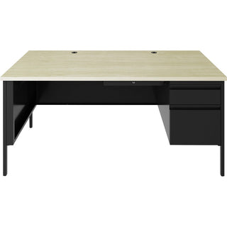 Lorell Fortress Series 66" Right-Pedestal Desk - 66" x 29.5"30" , 0.8" Modesty Panel, 1.1" Top - Single Pedestal on Right Side - Square Edge - Material: Steel - Finish: Black
