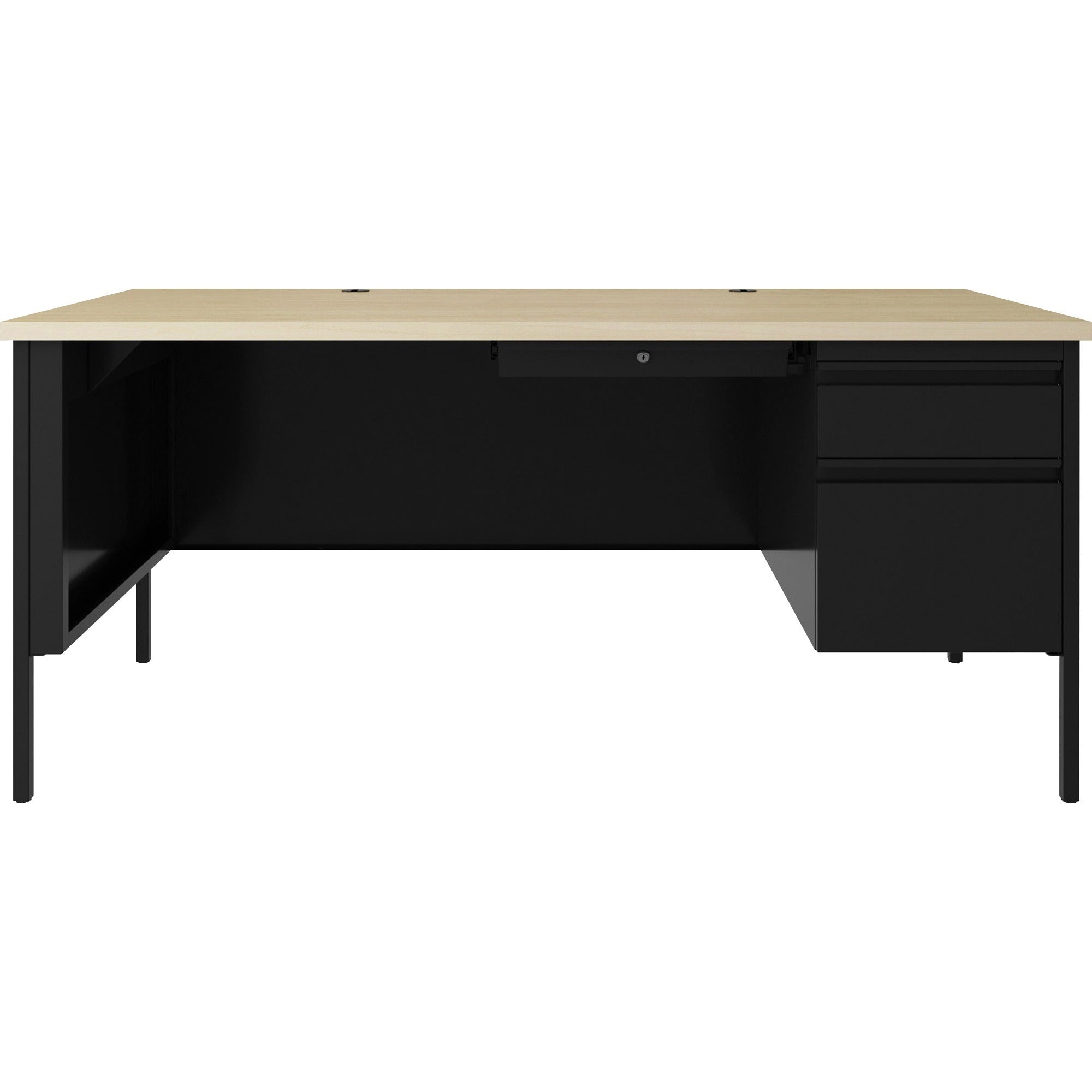 lorell-fortress-series-66-right-pedestal-desk-66-x-29530--08-modesty-panel-11-top-single-pedestal-on-right-side-square-edge-material-steel-finish-black_llr66906 - 2