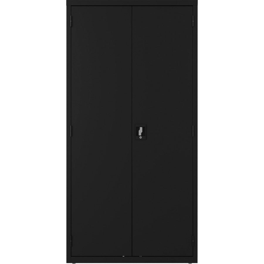Lorell Wardrobe Storage Cabinet - 36" x 18" x 72" - 2 x Shelf(ves) - Durable, Welded, Recessed Handle, Removable Lock, Locking System, Adjustable Shelf - Black - Steel - Recycled