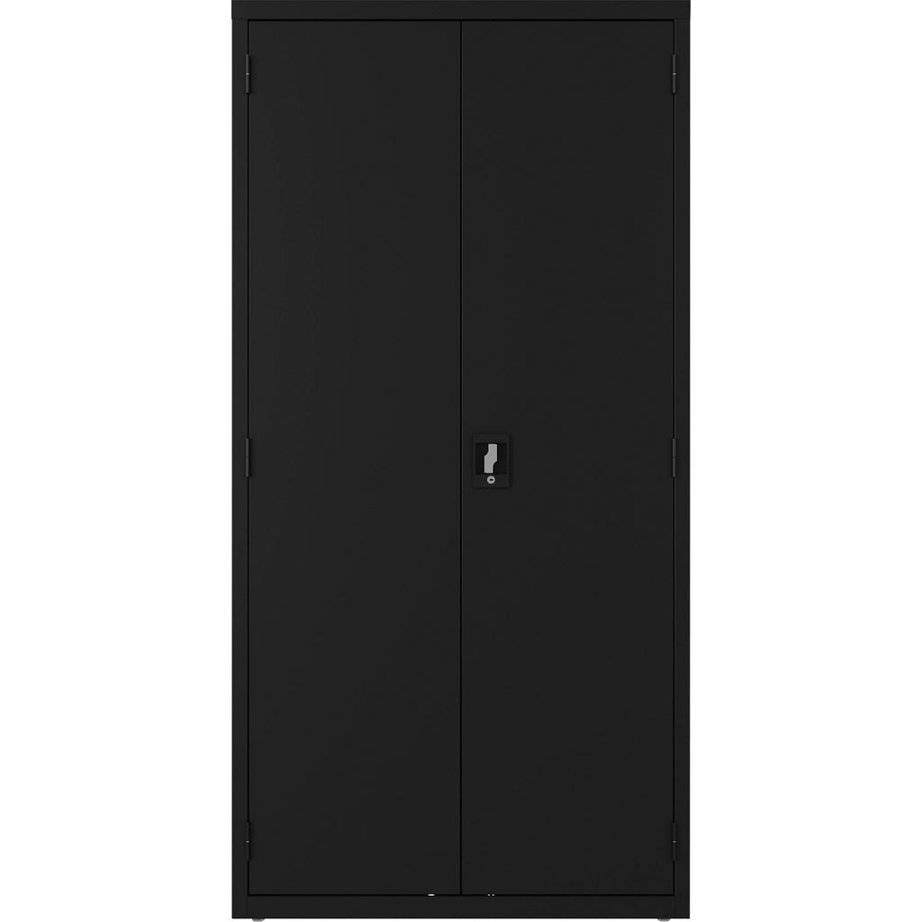 lorell-wardrobe-storage-cabinet-36-x-18-x-72-2-x-shelfves-durable-welded-recessed-handle-removable-lock-locking-system-adjustable-shelf-black-steel-recycled_llr03088 - 2
