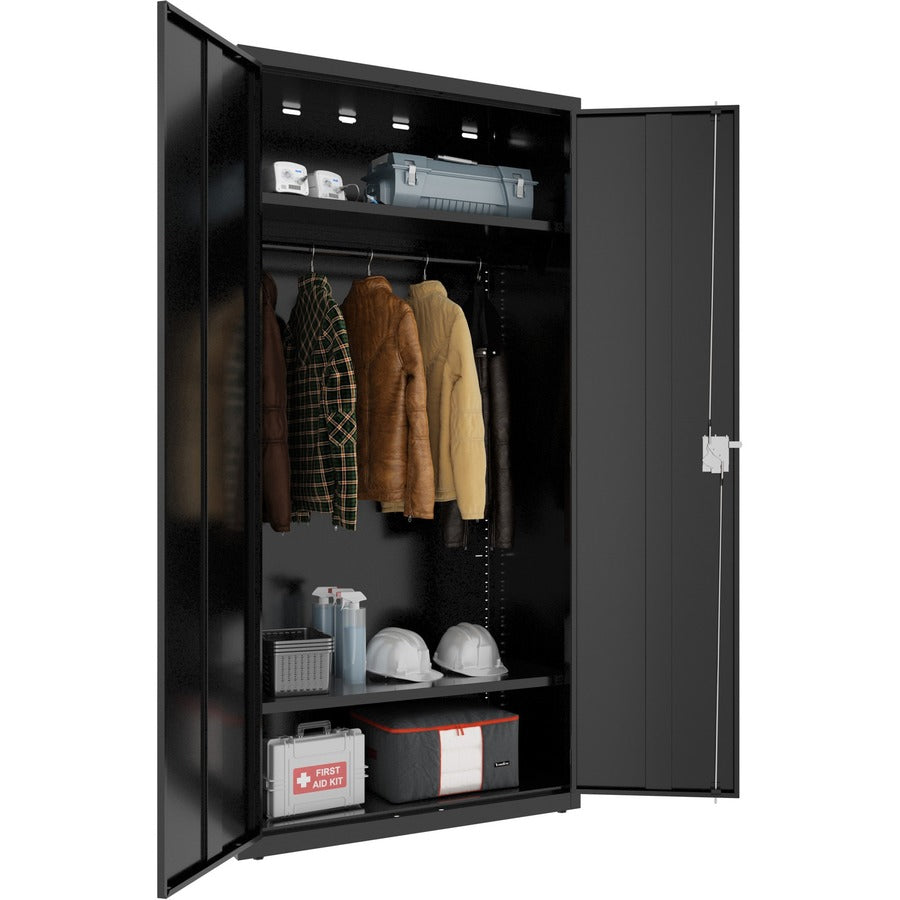 lorell-wardrobe-storage-cabinet-36-x-18-x-72-2-x-shelfves-durable-welded-recessed-handle-removable-lock-locking-system-adjustable-shelf-black-steel-recycled_llr03088 - 4