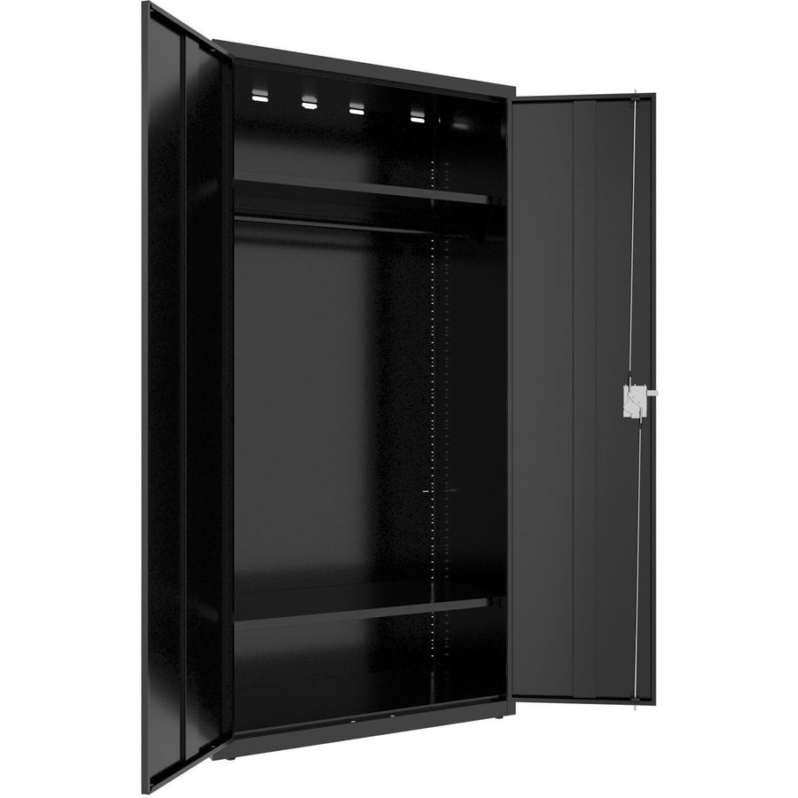 lorell-wardrobe-storage-cabinet-36-x-18-x-72-2-x-shelfves-durable-welded-recessed-handle-removable-lock-locking-system-adjustable-shelf-black-steel-recycled_llr03088 - 3