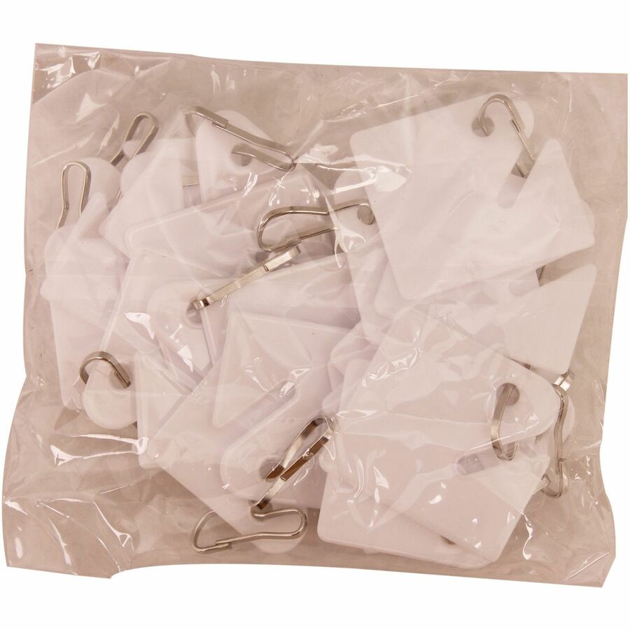 Sparco Square Key Tags - 4.75" Length x 1.40" Width - Square - Hook Fastener - 20 / Pack - Plastic - White
