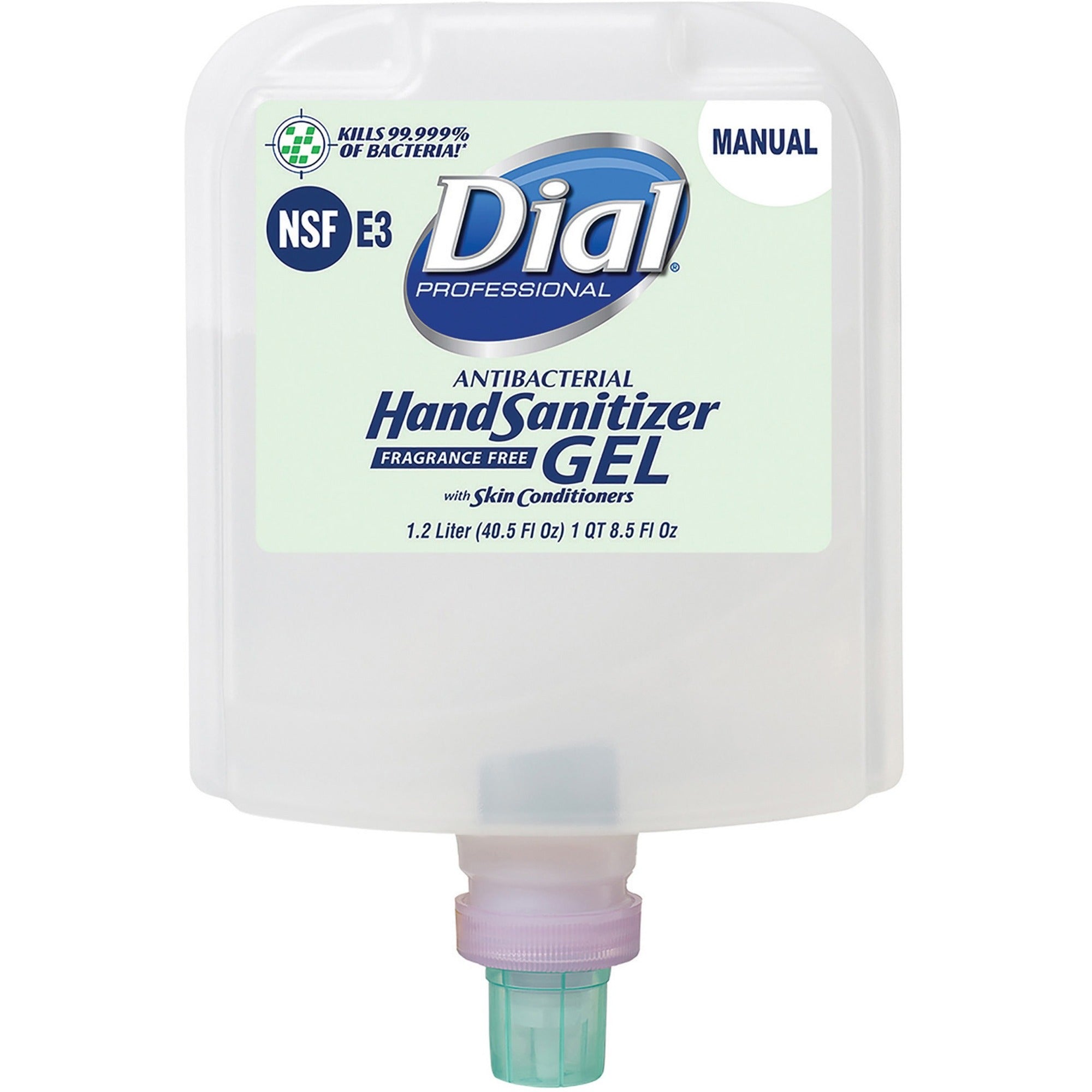 dial-hand-sanitizer-gel-refill-405-fl-oz-11977-ml-kill-germs-bacteria-remover-healthcare-school-office-restaurant-daycare-clear-fragrance-free-dye-free-1-each_dia19708 - 1