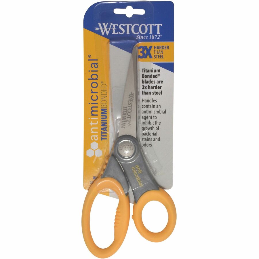 westcott-8-titanium-bonded-antimicrobial-scissors-left-right-titanium-straight-tip-gray-yellow-1-each_acm17805 - 8