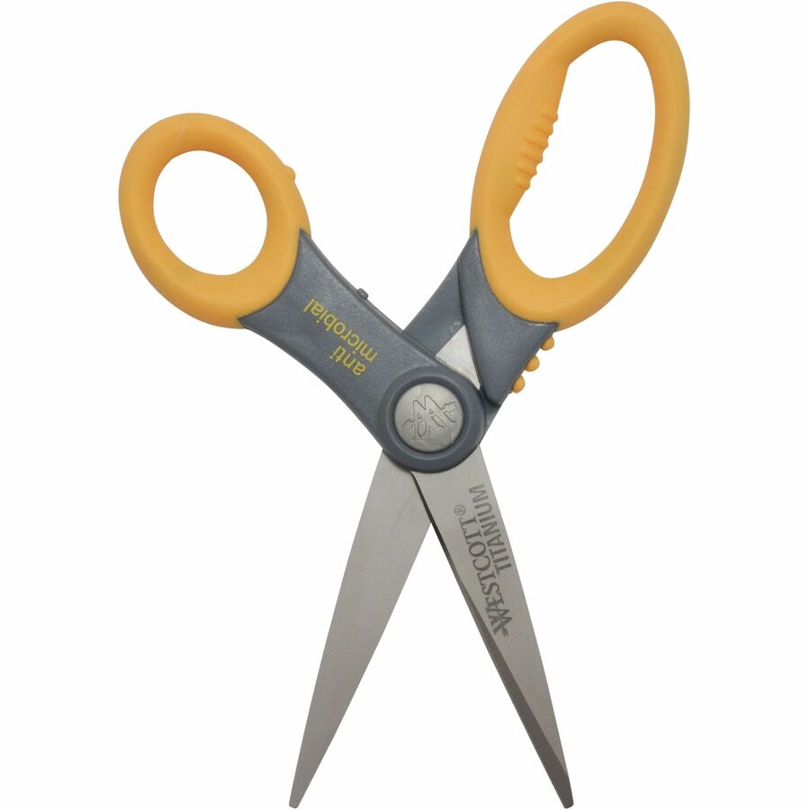 westcott-8-titanium-bonded-antimicrobial-scissors-left-right-titanium-straight-tip-gray-yellow-1-each_acm17805 - 5