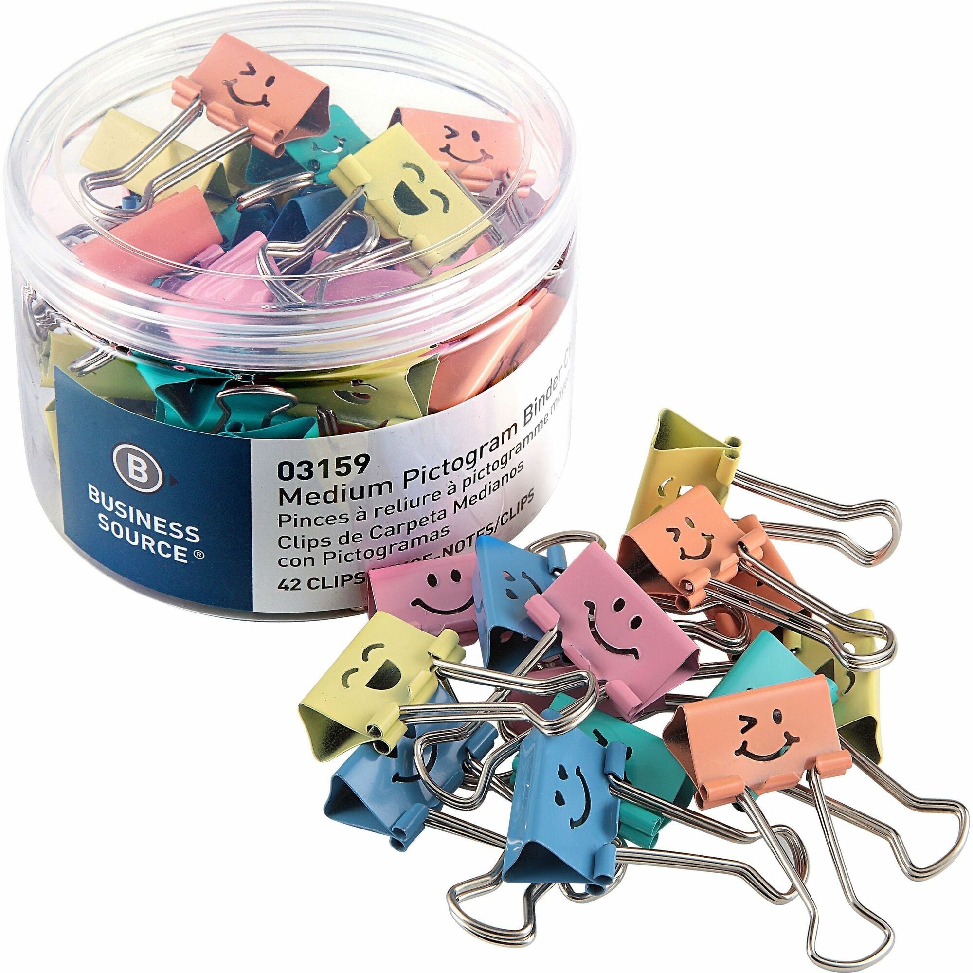 Business Source Smiling Face Binder Clips - Medium - for Paper, Office, Classroom - Sturdy - 42 / Tube - Assorted - 1